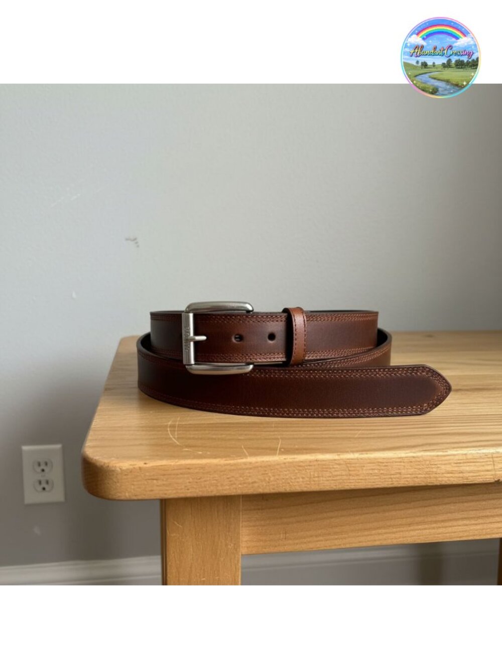 Genuine Leather Western Belt Triple Row Stitch Roller Buckle